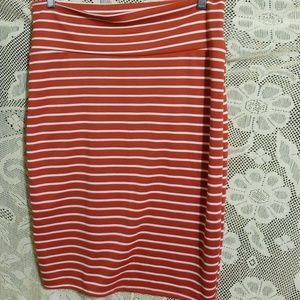 LulaRoe Pencil Skirt Rust & White Stripe Stretch L